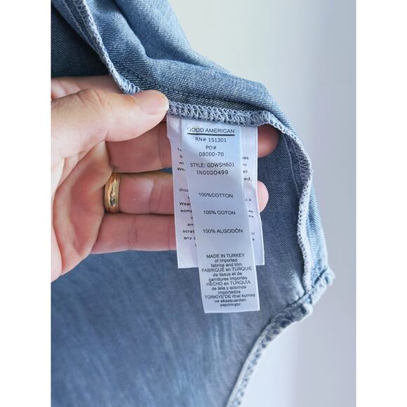 Good American Rhinestone Denim Button Up Shirt Chambray Small Disco Cowgirl Fall - Picture 9 of 11